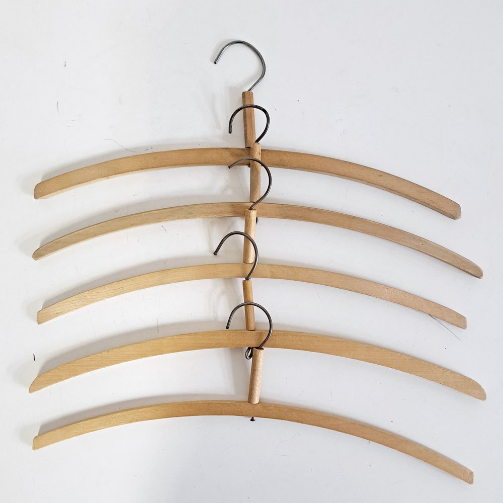 北欧ビンテージ Scandinabian Vintage 木製ハンガー 10本セット 1950〜70年代 木味 レトロ 古道具 A ●