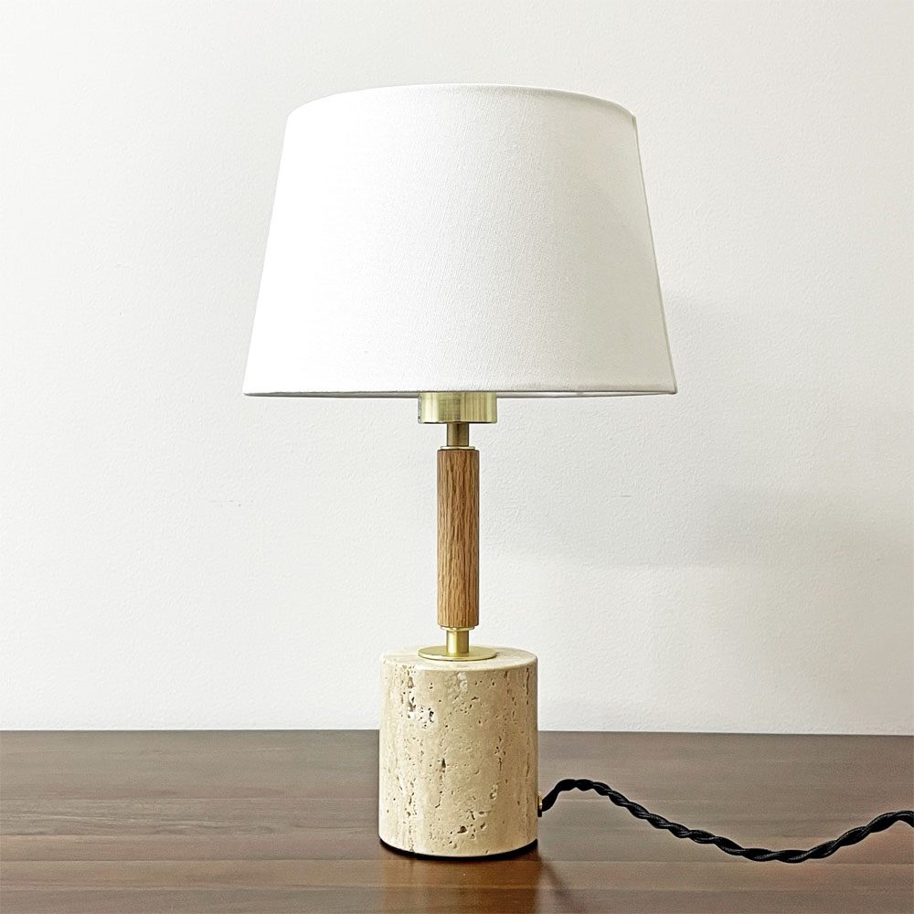 アートワークスタジオ ART WORK STUDIO モノリステーブルランプ Monolith-table lamp AW-0600 ホワイト 大理石ベース オーク無垢材 真鍮 ファブリック モダンデザイン 箱付き 美品 B ●