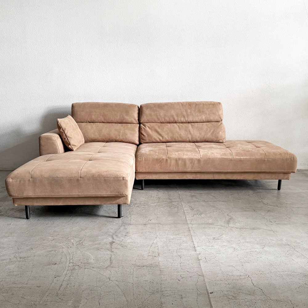 リラックスフォーム RELAX FORM ディオラ DIOLA カウチソファ ダブルシェーズ 3人掛け ミルキーベージュ W245cm プライムレザーテックス 関家具 〓