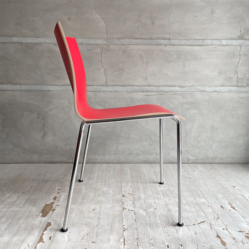 エンゲルブレヒト Engelbrechts チャリックチェア CHAIRIK Chair 101 ダイニングチェア スタッキング 4本脚 レッド プライウッド スチール デンマーク 未使用品 定価63,800円 ♪