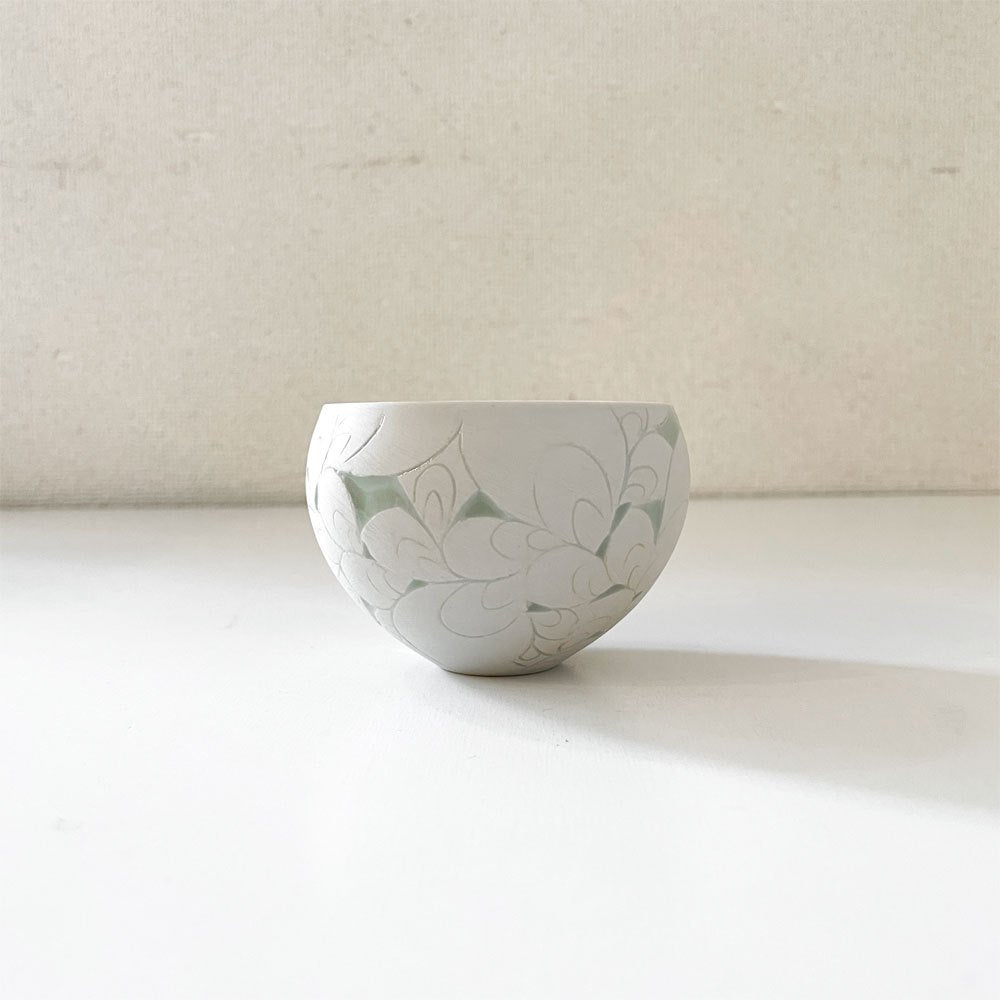 伊藤剛俊 Taketoshi Ito 掻き落とし 湯呑 フリーカップ グリーン Φ9cm 初期作品 益子焼 現代作家 ◎