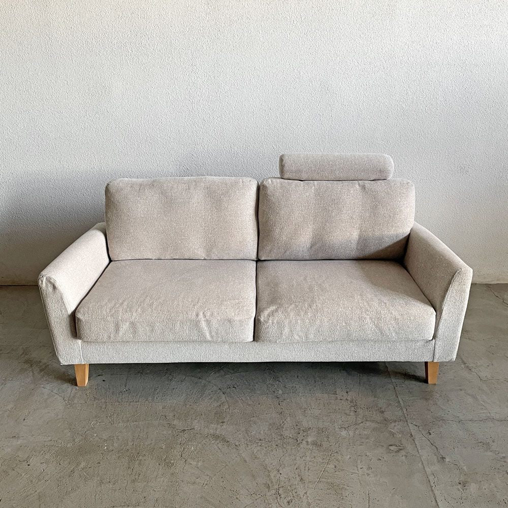 モモナチュラル MOMO Natural フォノ PHONO 3人掛けソファ カバーリングファブリック オフホワイト系 アルダー材脚 W176cm ヘッドレスト付 定価￥157,000-以上 〓