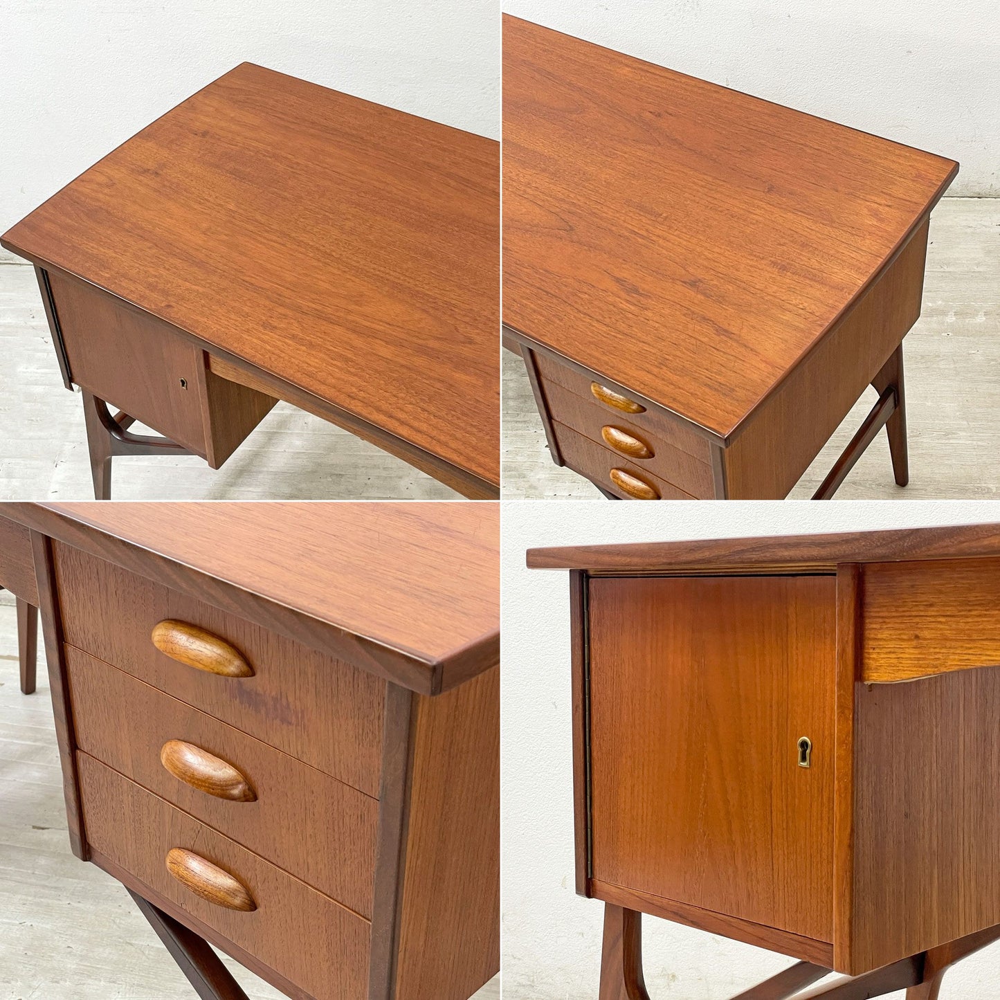 デンマーク ビンテージ Danish Vintage チーク材 両袖 デスク 1ドア 3ドロワー 60's ミッドセンチュリーモダン 北欧家具 ●