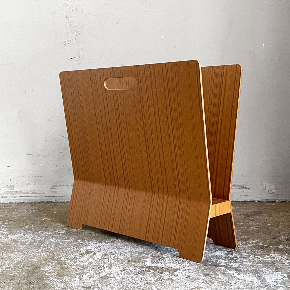 サイトーウッド SAITO WOOD プライウッド マガジンラック チークグレイン アユース材 ハンドル付き W44cm 廃番モデル ■