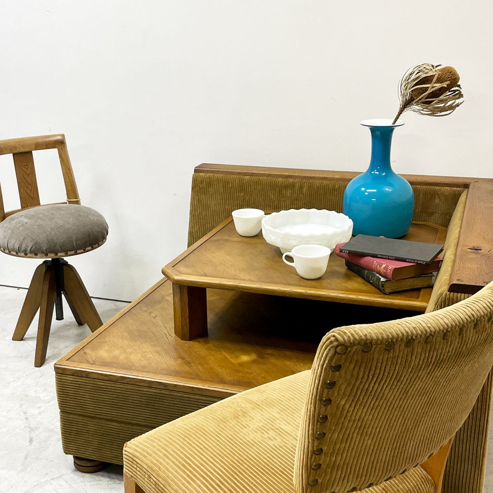 トラックファニチャー TRUCK FURNITURE HNSOFA コーナーテーブル ナラ材 無垢材 F-21 グリーンコーデュロイ 定価￥476,740- ●