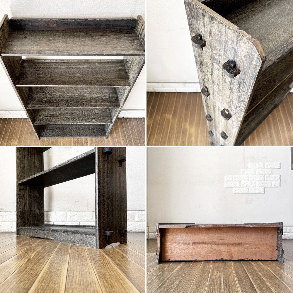 ジャパンビンテージ Japan Vintage 古い木味の本棚 5段 ブックシェルフ オープンシェルフ 飾り棚 楔留め W67cm 昭和レトロ 古家具 B ◎