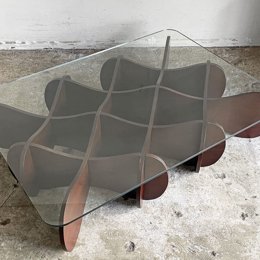 イーアンドワイ E&Y マトリックス テーブル MATRIX TABLE Lサイズ ダークブラウン ビーチ材プライウッド ガラス天板 アンドリュー・タイ w110cm モダンデザイン ■