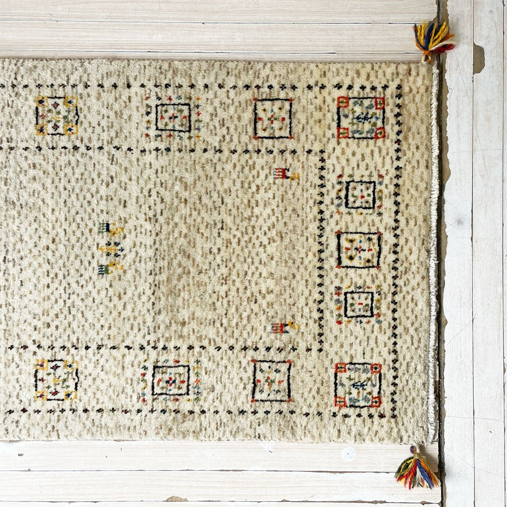 ギャッベ GABBEH ランナー キッチンマット 絨毯 玄関マット ウール ナチュラルカラー トライバルラグ イラン ★