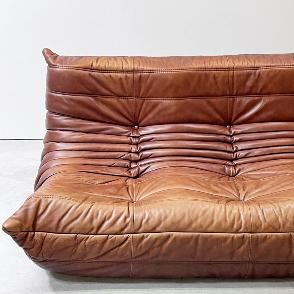 リーンロゼ ligne roset トーゴ TOGO 3Pソファ 3人掛けソファ 3シーター 本革 ブラウン ミッシェル・デュカロワ Michel Ducaroy ●