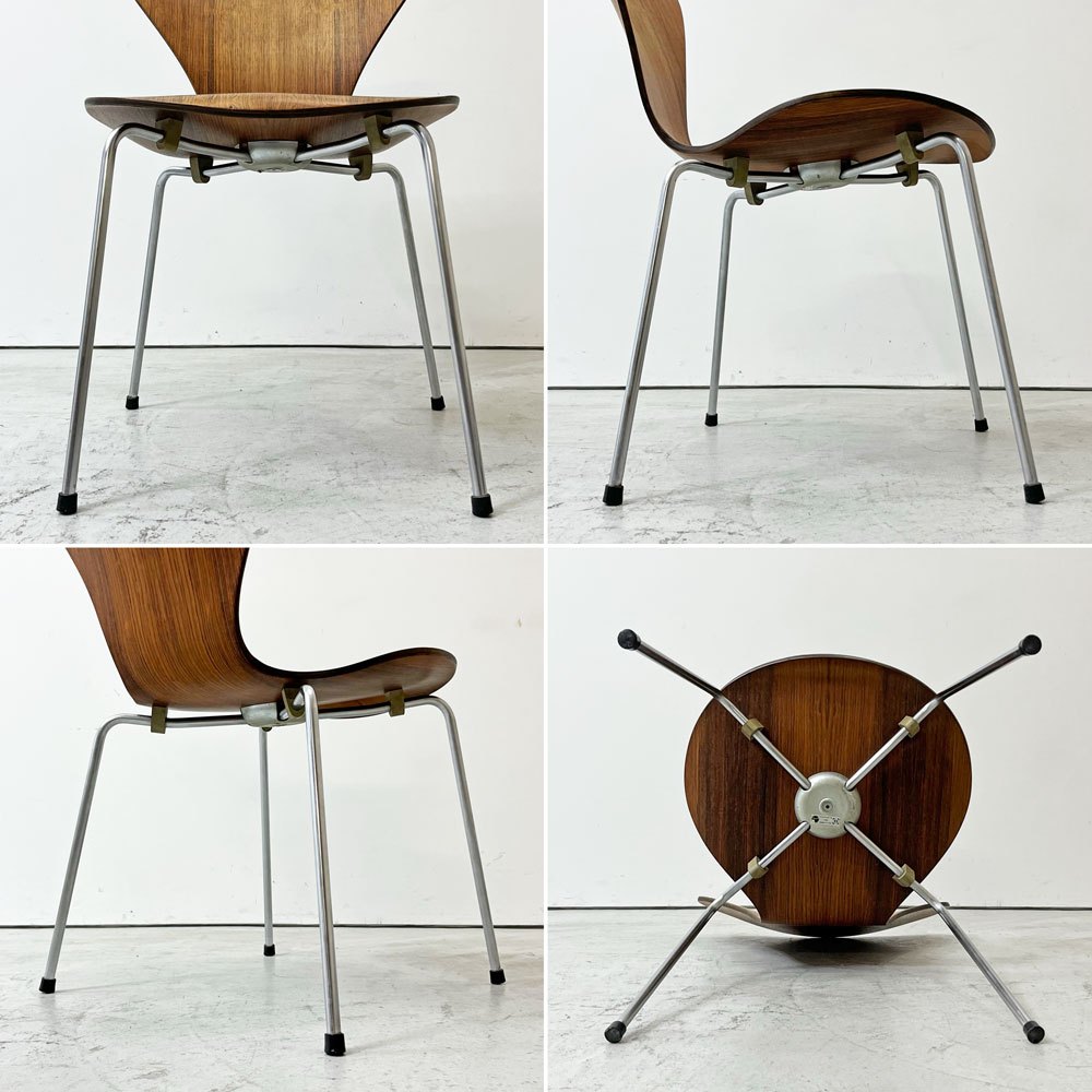 フリッツハンセン Fritz Hansen セブンチェア スタッキングチェア ローズウッド メタルカップ 1963-67年 アルネ・ヤコブセン 北欧 デンマーク ビンテージ 希少 現状品 ●