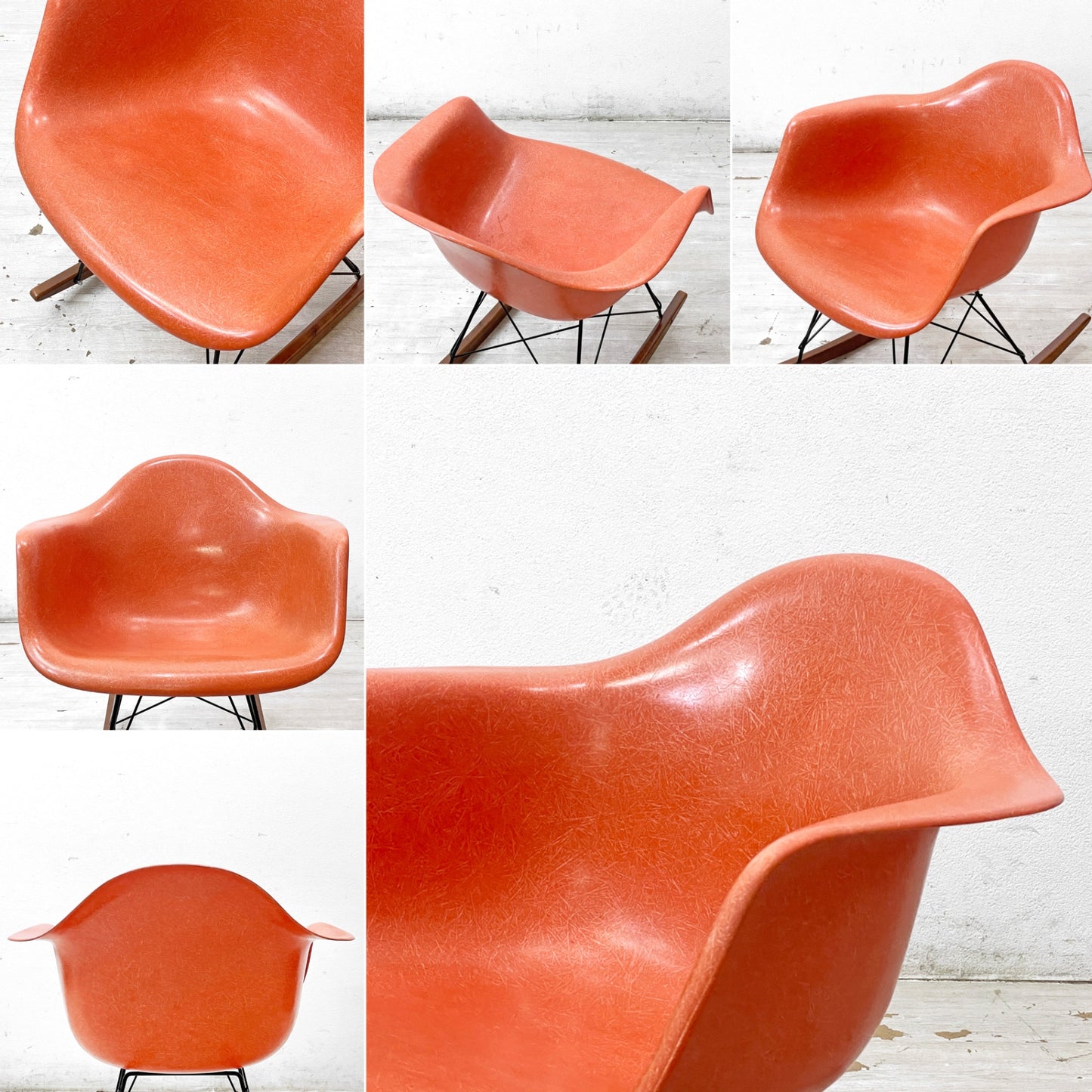 ハーマンミラー Herman Miller 2ndビンテージ アームシェルチェア FRP製 レッドオレンジ ロッカーベース シルバーメダル メダリオン C&R イームズ ミッドセンチュリー ●