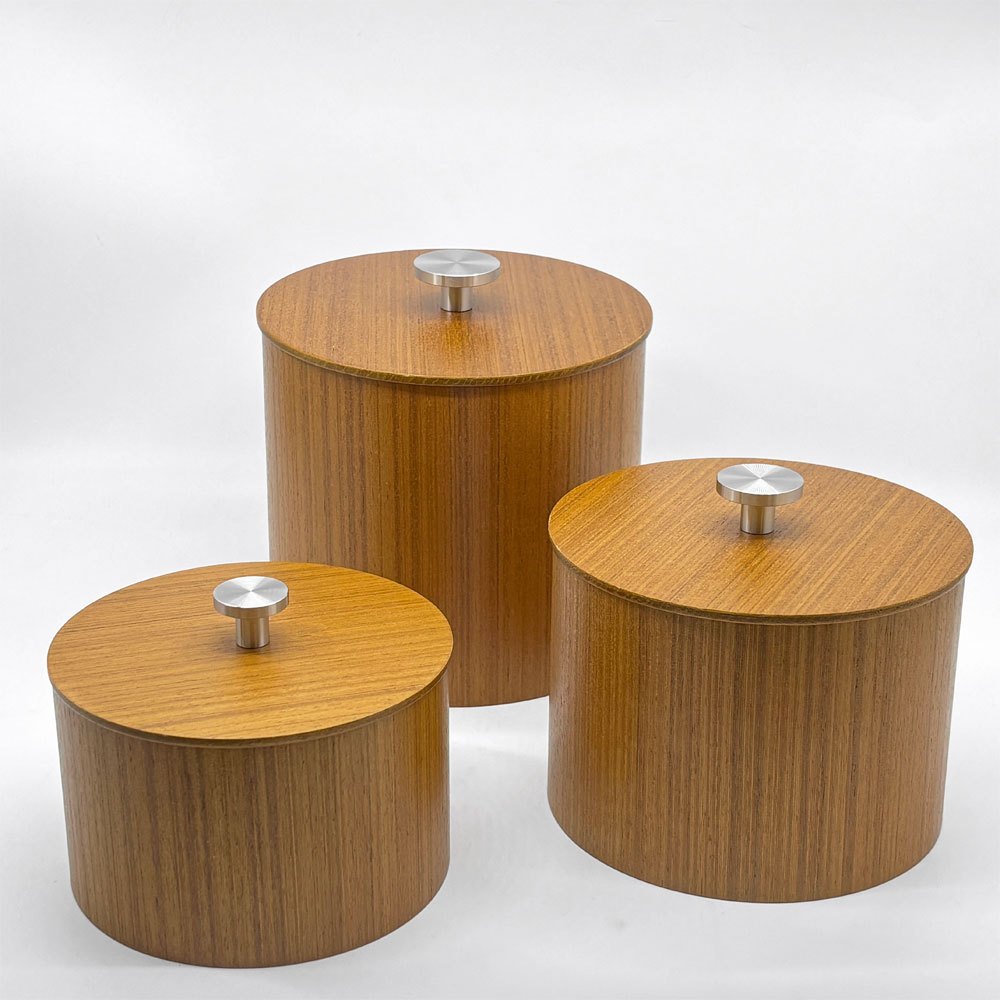 ミッドセンチュリーモダン Mid-Century MODERN チーク材 プライウッド 蓋付き小物入れ S+M+L 3点セット ●