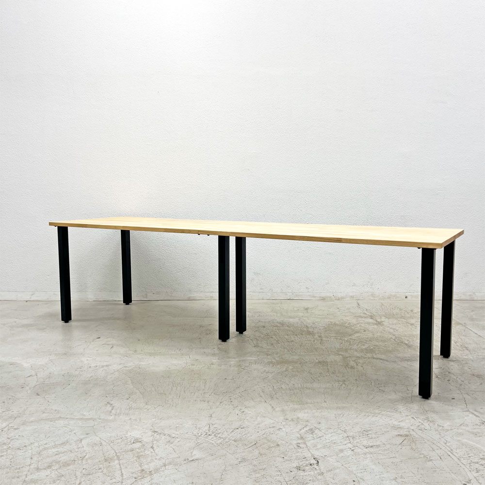 かなでもの KANADEMONO ザ・テーブル THE TABLE デスク ラバーウッド無垢材 W250xD70cm スチール スクエアバーレッグ ブラック 〓