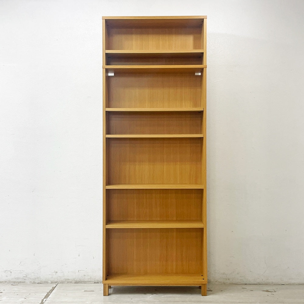 無印良品 MUJI オーク材 薄型ラック ワイド大 追加棚付き W80×D22×H213cm 7段 本棚 ブックシェルフ 廃番 参考定価38,890円 ●