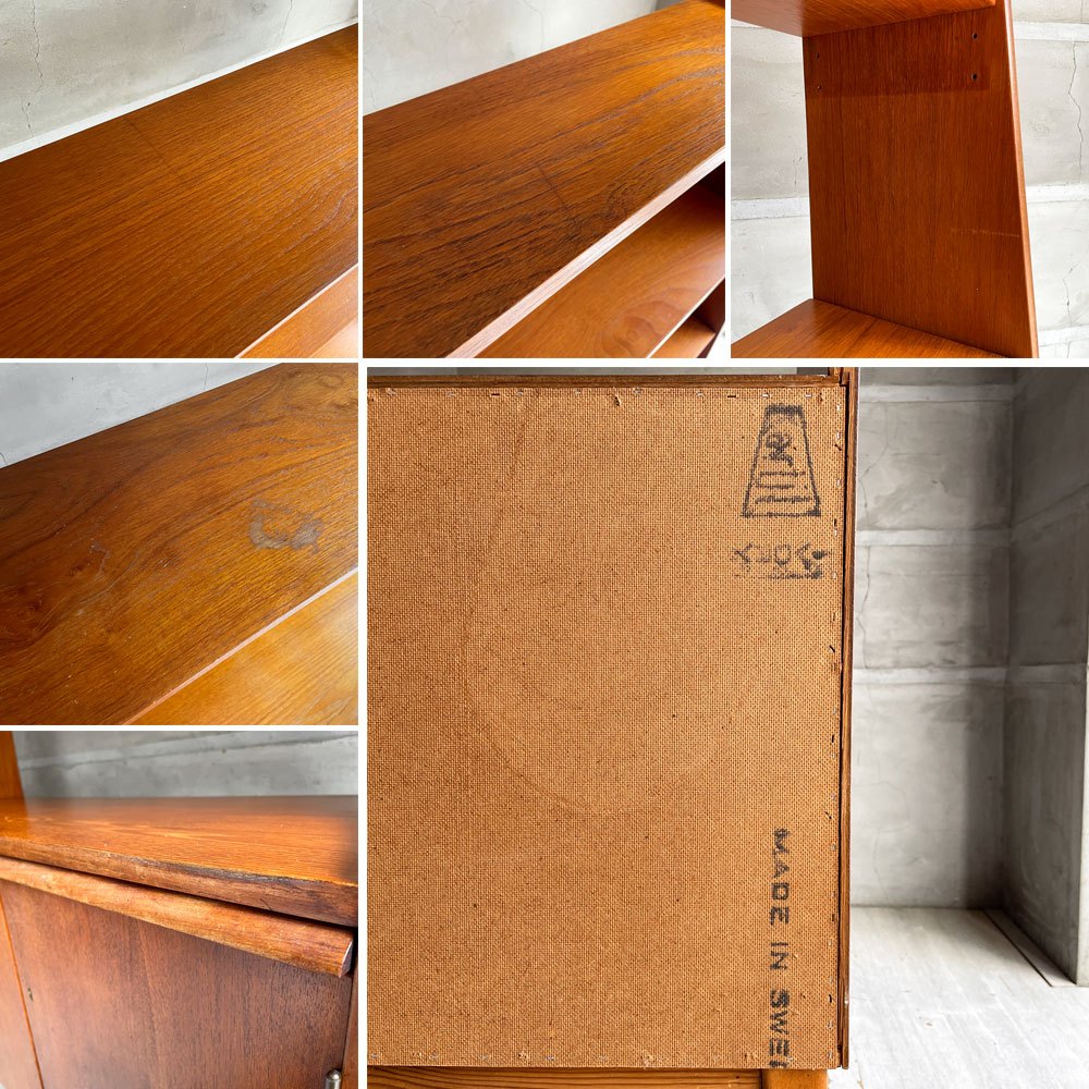 スウェーデンビンテージ チーク材 キャビネット オープンシェルフ 食器棚 飾り棚 ルームディバオダー スライド天板（ベロ付） 鍵付き ♪