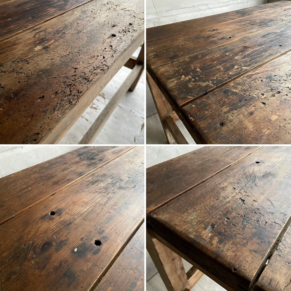 UKビンテージ 古材 パイン無垢材 ワーキングテーブル 作業台 ディスプレイ台 英国家具 古道具 シャビーシック 店舗什器 ♪