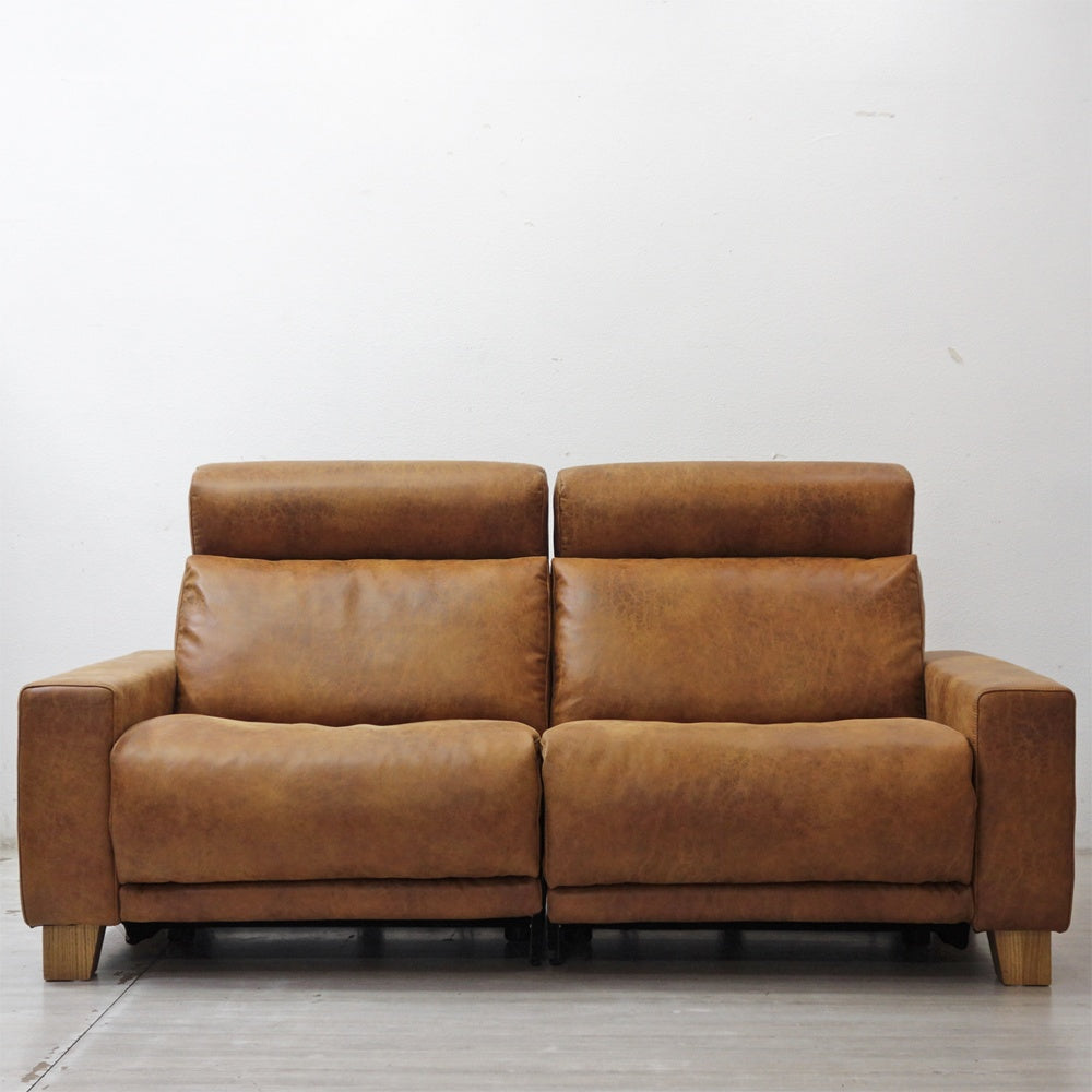 クラッシュゲート CRASH GATE グリード 2.5人掛け リクライニングソファ スーパーレザーテックス オーカーブラウン w180cm 関家具 美品 ●