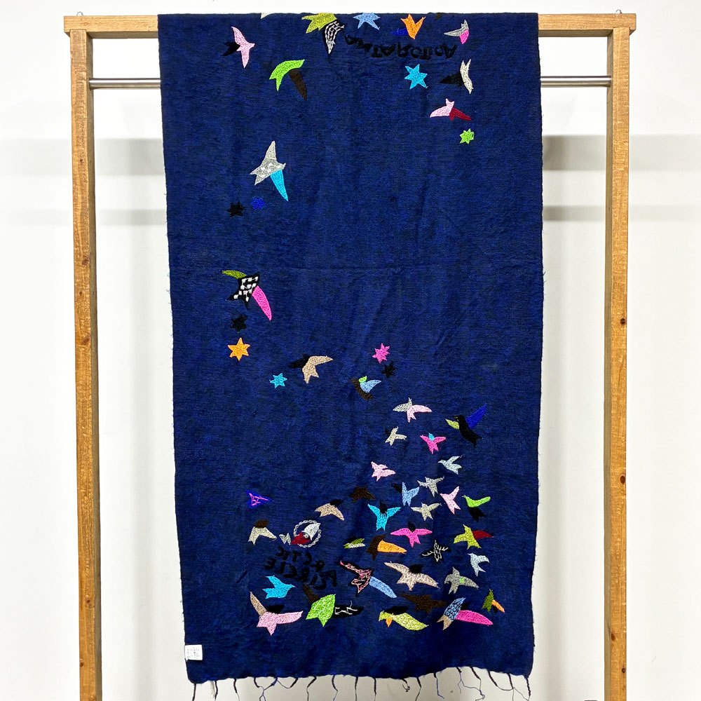 マーブルシュッド marble SUD バードショール BIRD SHAWL マフラー 刺繍 ネイビー 80×180cm 未使用品 参考定価￥17,380- ◎