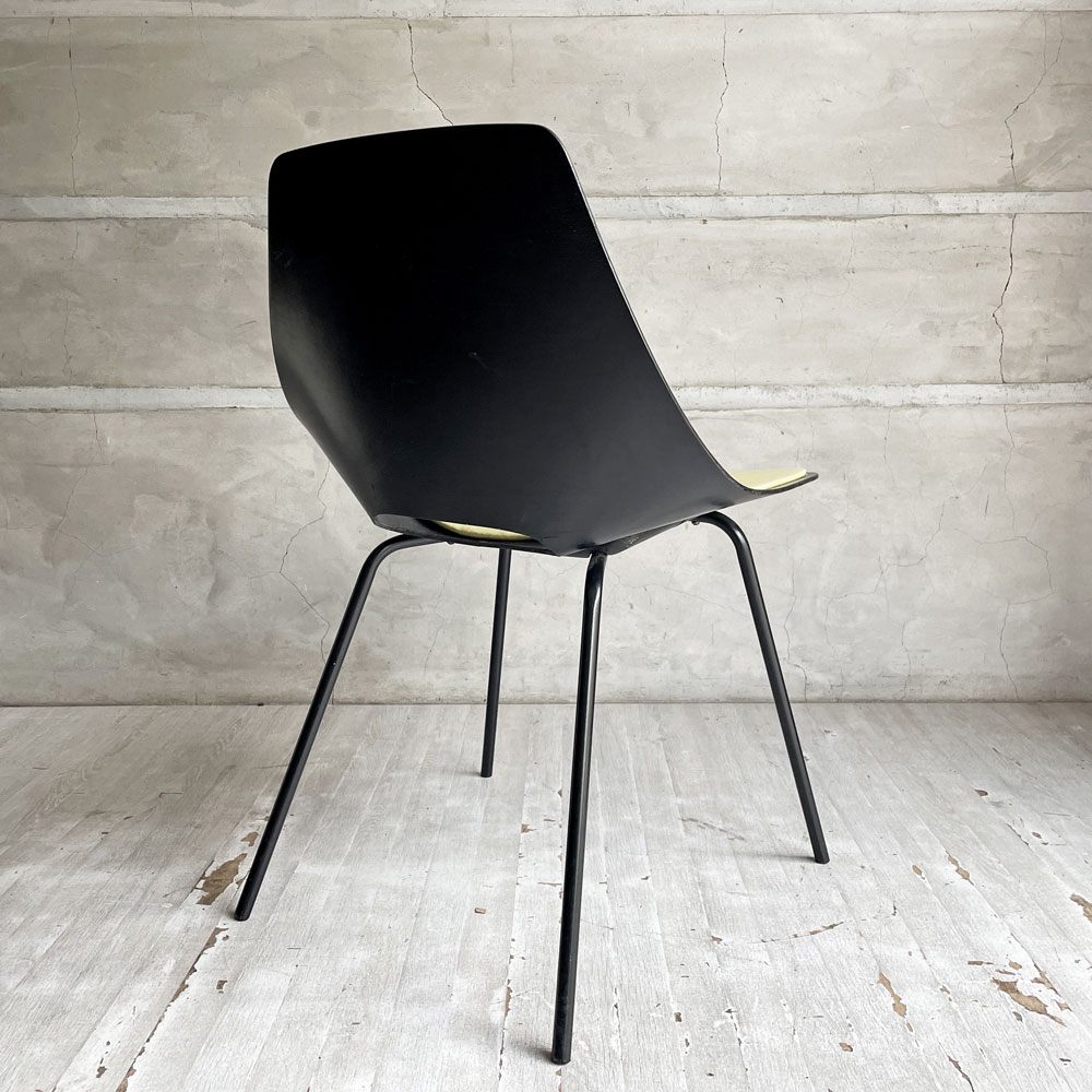 シュタイナー Steiner トノーチェア Tonneau Chair ダイニングチェア プライウッド ブラック クッション付き ピエール・ガーリッシュ Pierre Guarich フランス ビンテージ 希少 ♪