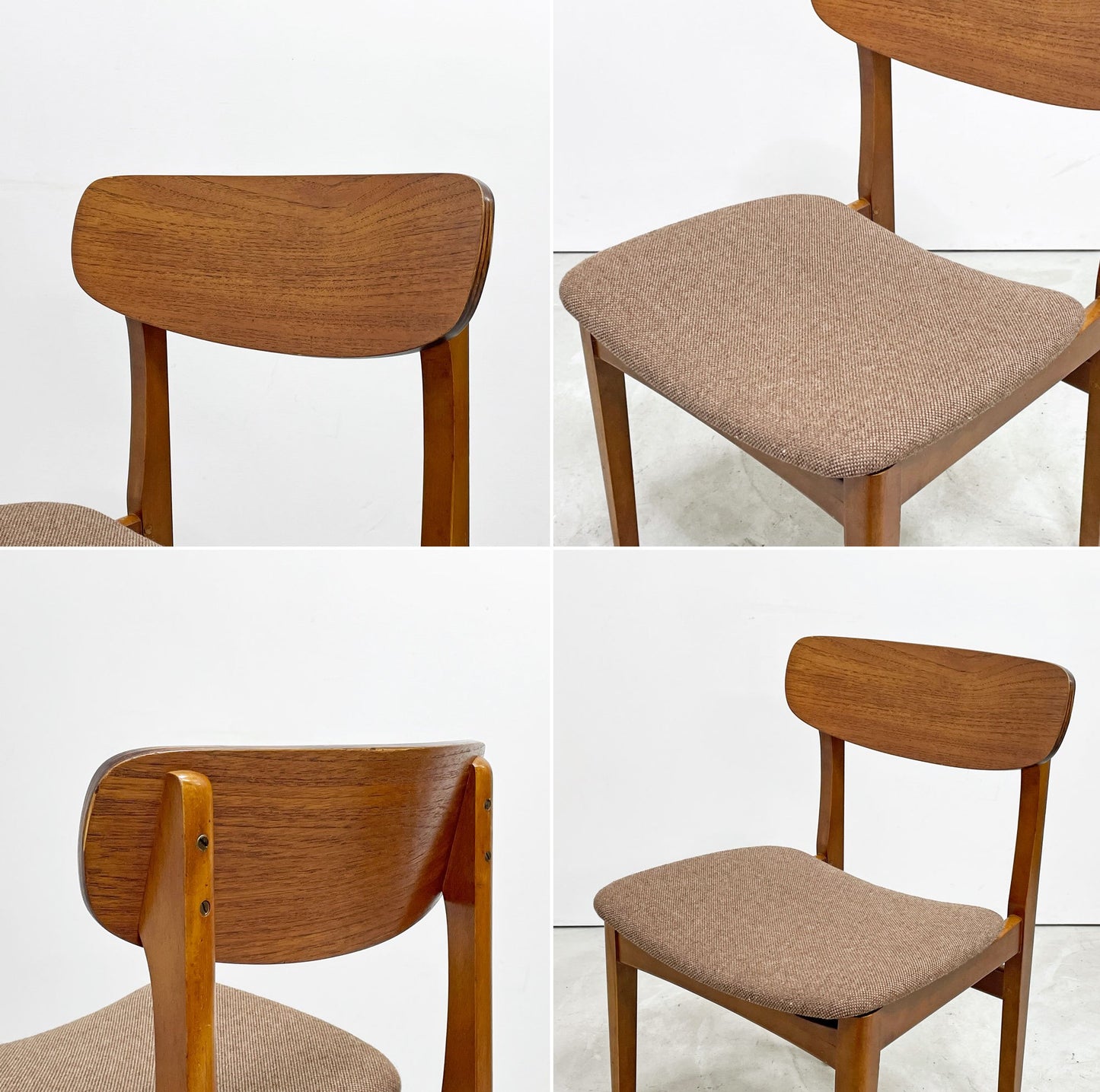 UKビンテージ UK Vintage ダイニングチェア サイドチェア チーク材 プライウッド ベージュ ファブリック 英国家具 北欧デザイン B ●