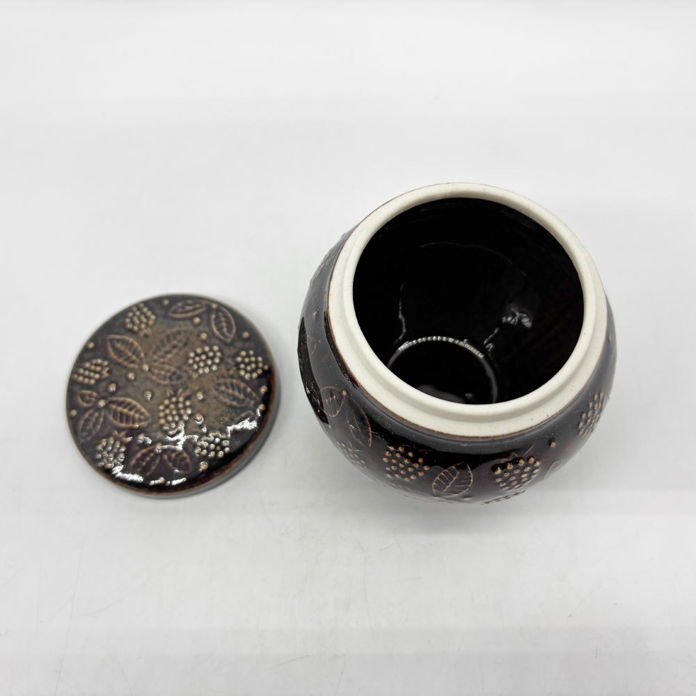 アラビア ARABIA 植物柄 レリーフ キャンディポット Candy Pot ウラ・プロコッペ Ulla Procope キーモス CHYMOS 別注 60's ビンテージ フィンランド 北欧食器 ●