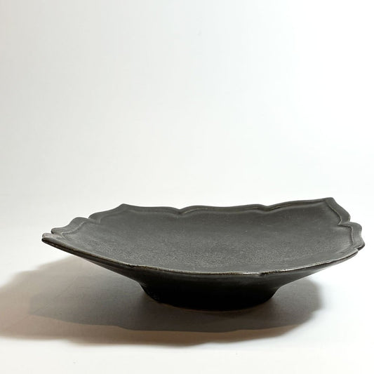 木下和美 黒釉輪花 ひし形皿 プレート 黒釉 磁器 W17cm 現代作家 A ★