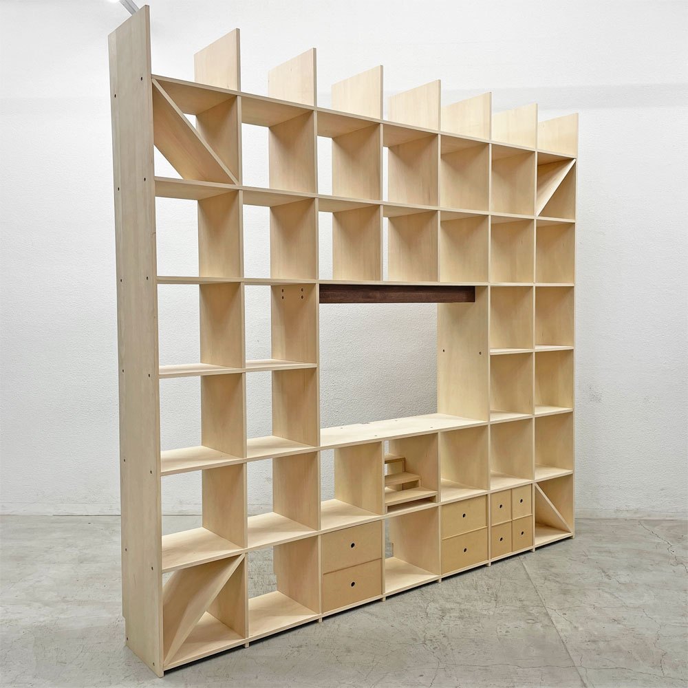 マルゲリータ margherita シェルフ 開口部のある本棚 縦7コマ×横7コマ-223 SHELF-AR-ROOM W240cm 引き出しユニット×3 本棚の中の棚×3個セット 総定価約25万円 〓