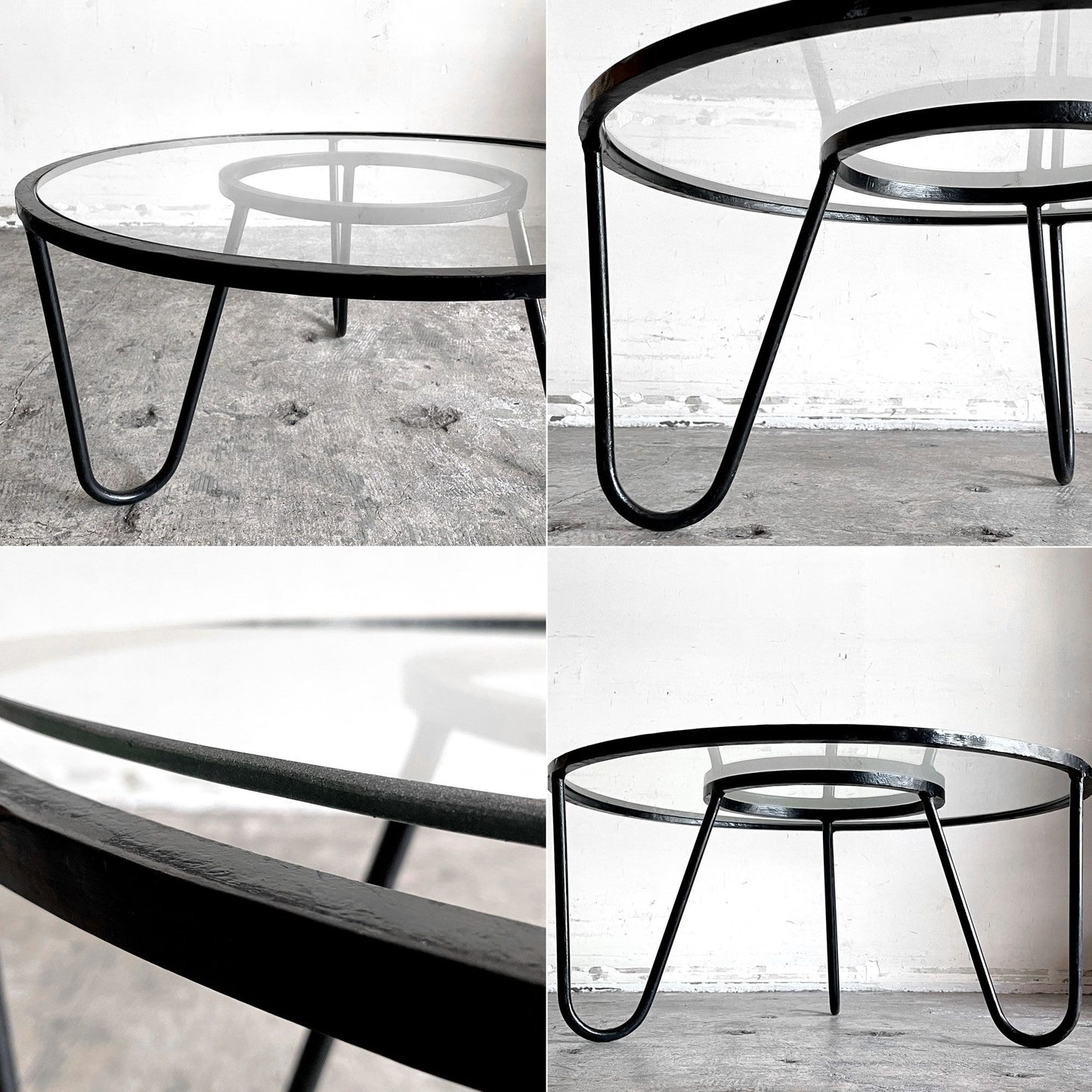 アトリエマテゴ Atelier Mategot ベルビュー コーヒーテーブル Bellevue coffee table ローテーブル ガラス天板 Φ70.5cm マシュー・マテゴ フランスビンテージ ミッドセンチュリー ■