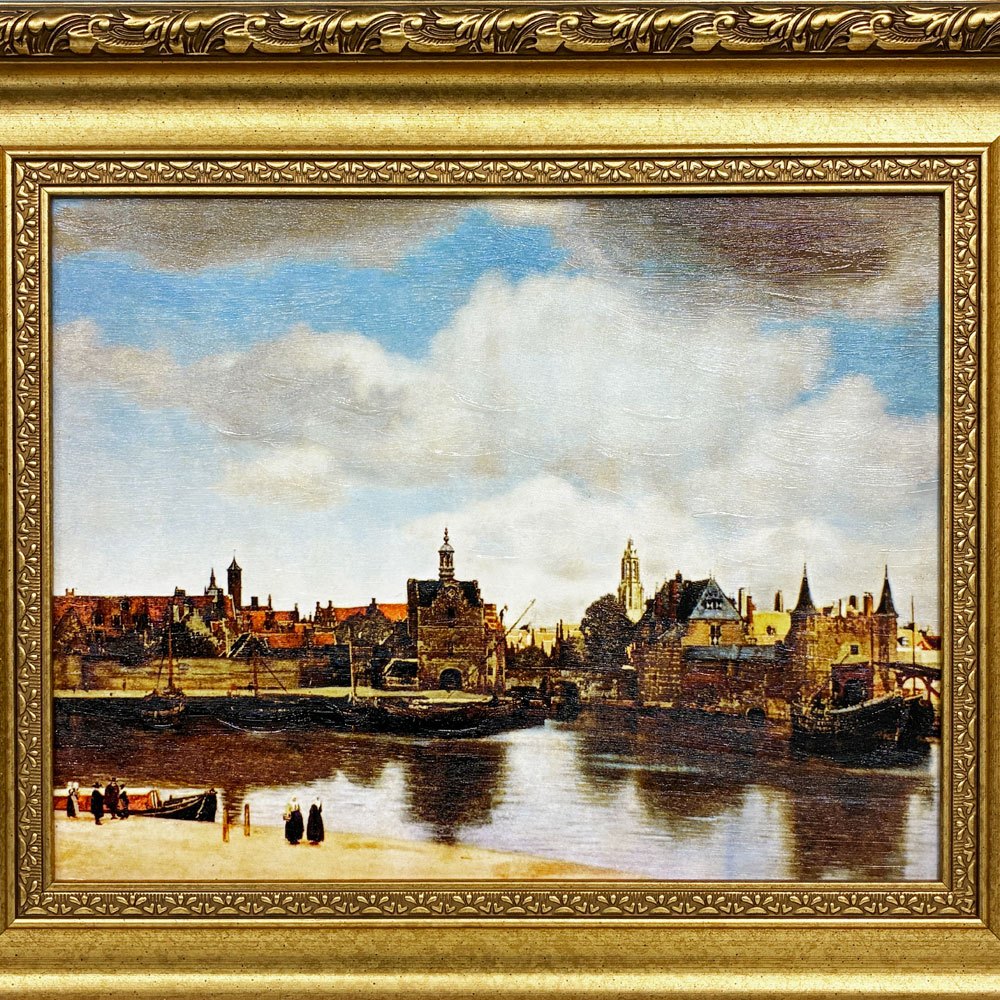 ヨハネス・フェルメール Johannes Vermeer デルフトの展望 立体複製名画 4号 額装付き ◎