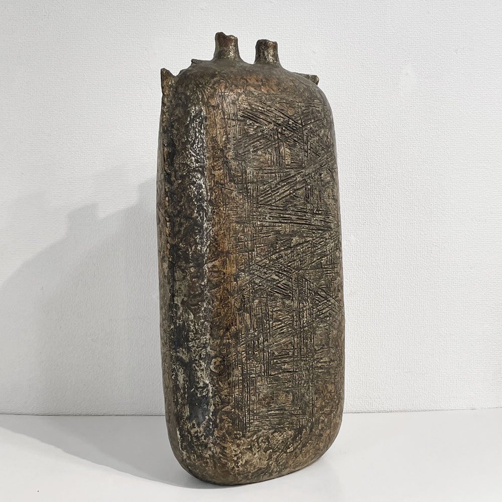 西村忠 彫金 ブロンズ 花瓶 フラワーベース H56cm オブジェ 彫刻 金属造形 抽象表現 大型 インテリア プリミティブ ◎