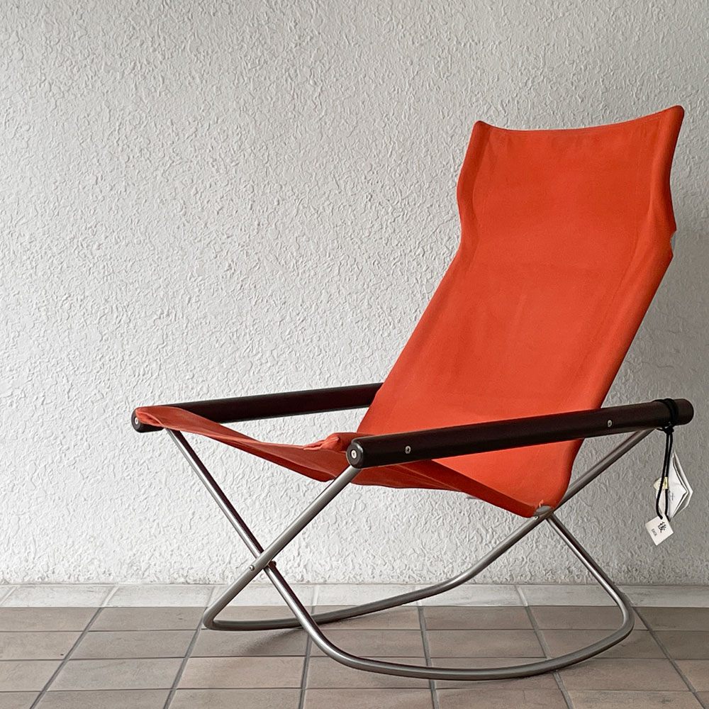藤栄 FUJIEI ニーチェア エックス Ny chair X rocking フォールディングチェア ロッキング ダークブラウン×レンガ 新居猛 MoMA ◇