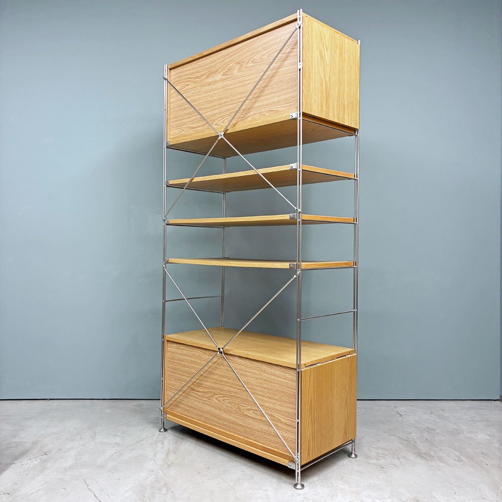 無印良品 MUJI ステンレスユニットシェルフ 1列7段 W86cm フラップ扉＆引き出しユニット付 オーク材 ◎