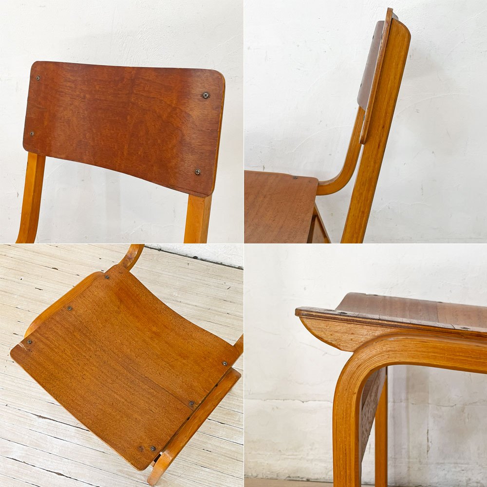 テクタファニチャーリミテッド TECTA Furniture Ltd. スクールチェア スタッキングチェア プライウッド オーク材 UKビンテージ 英国 ブロカント ★