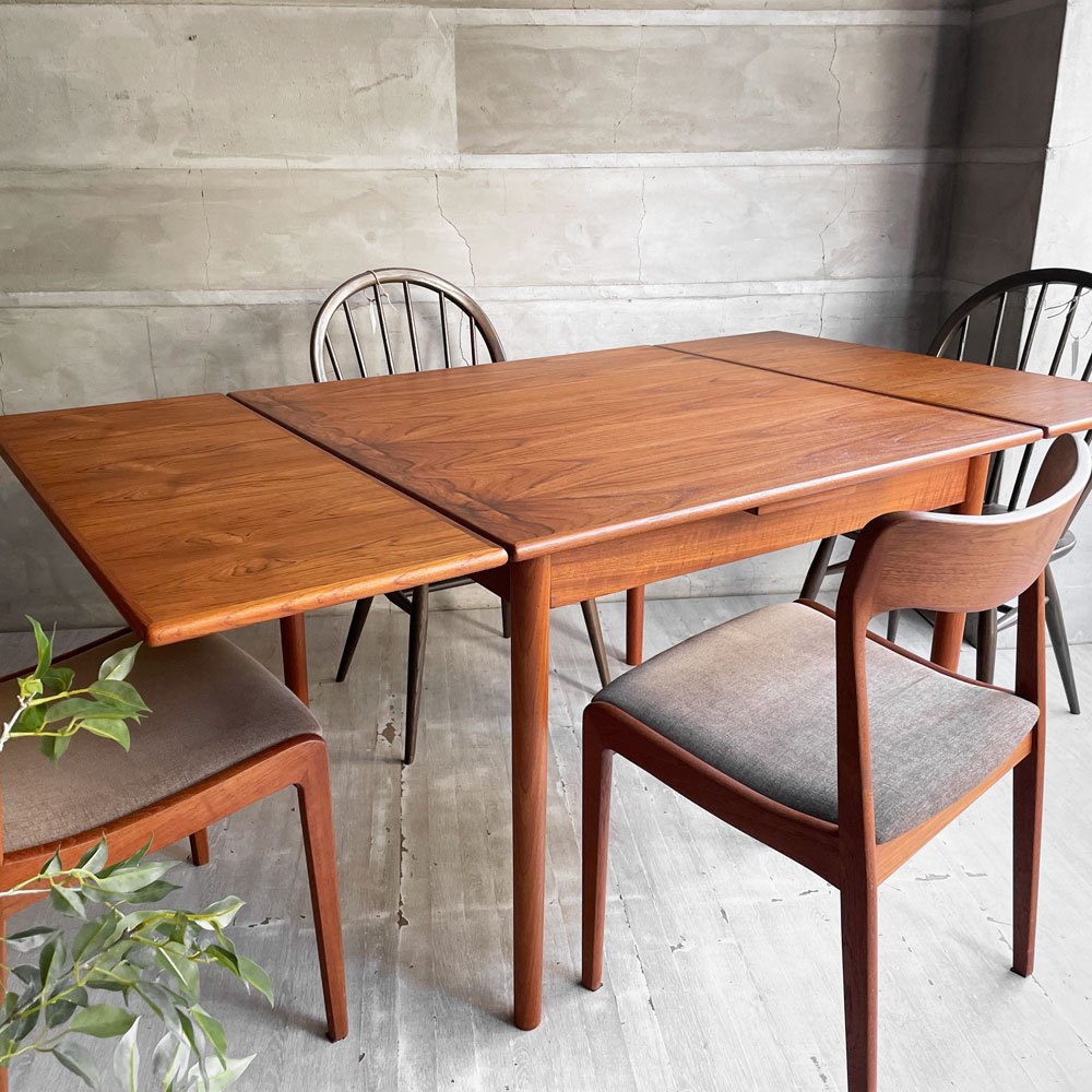 北欧ビンテージ Scandinavian vintage チーク材 エクステンション EX ダイニングテーブル 伸長式 ブックマッチ モダン 北欧家具 ♪