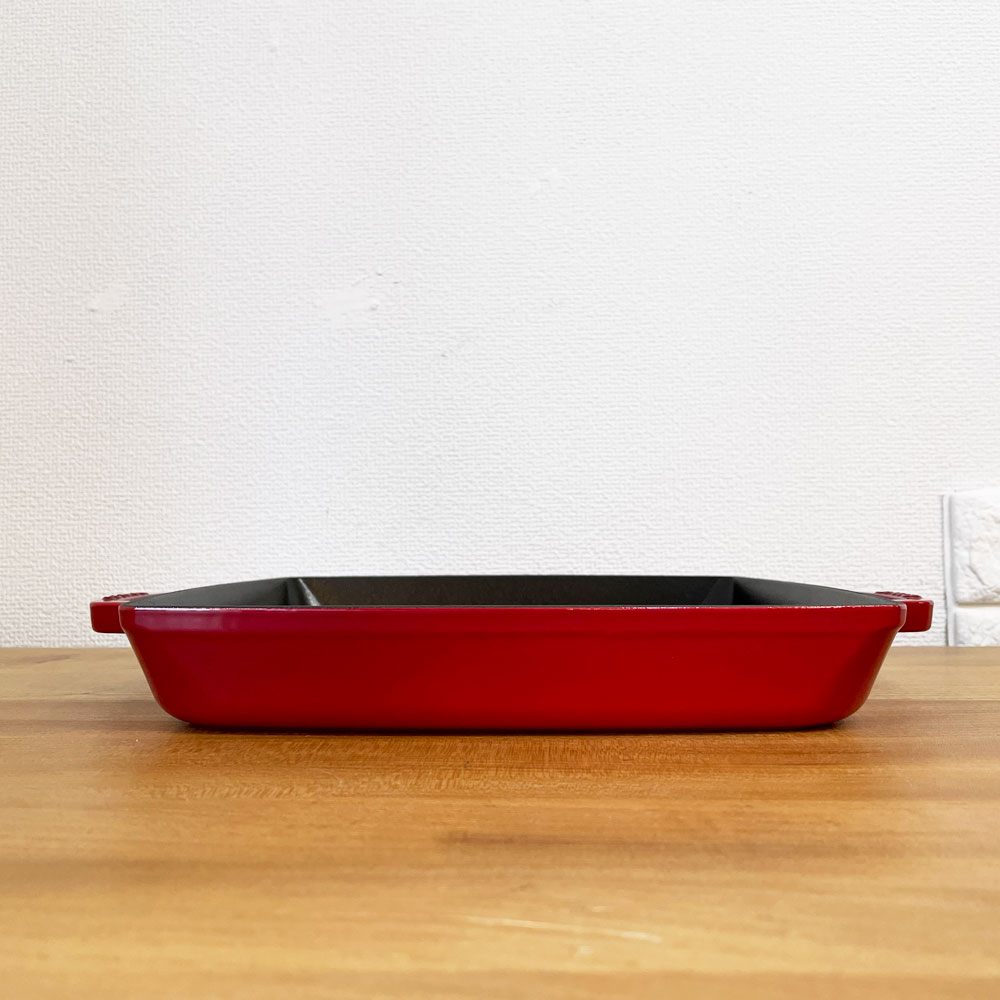 ストウブ STAUB ピュアグリル スクエア グリルパン チェリー 28cm 箱付 鋳物 フランス 定価￥27,500- ◎
