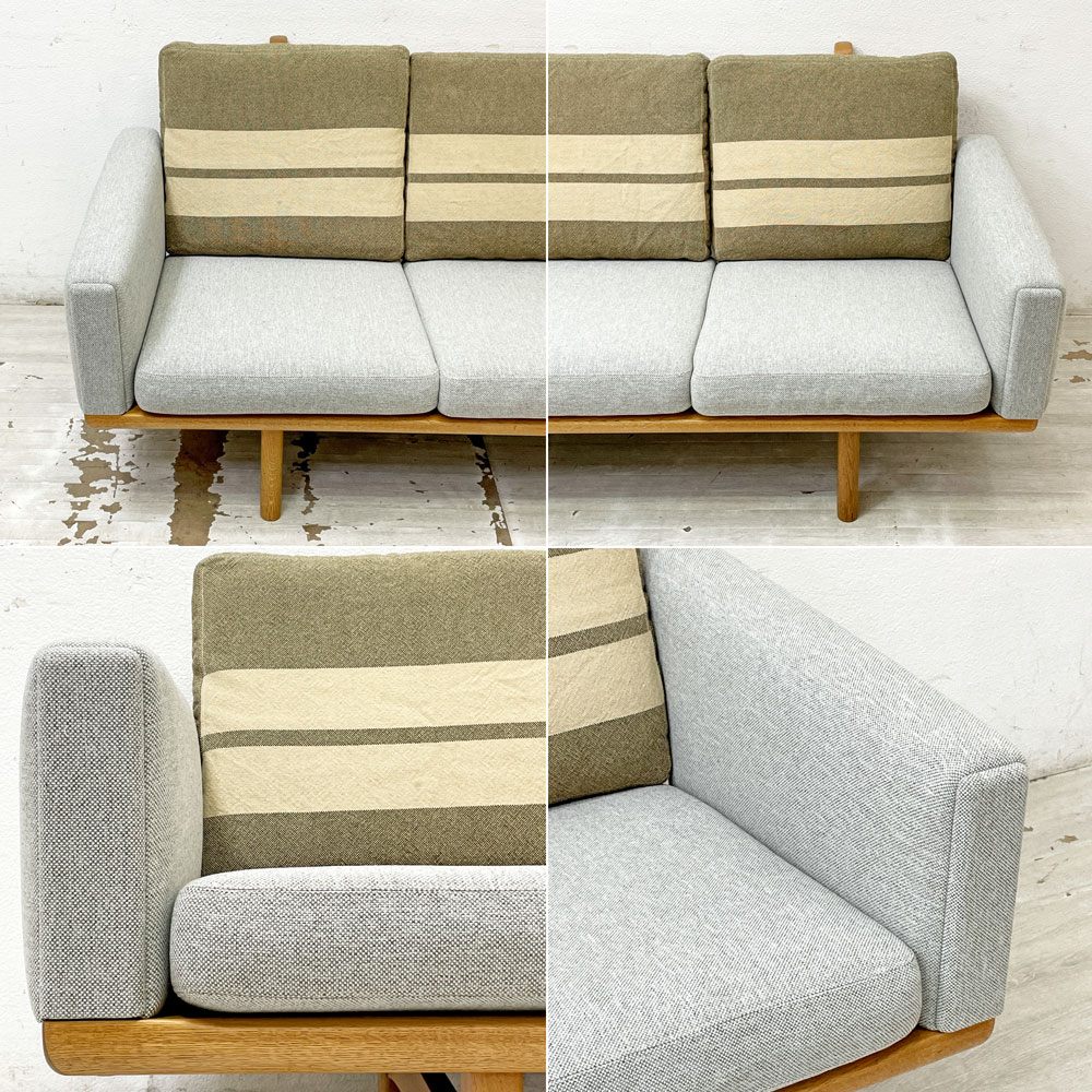 ゲタマ GETAMA GE236 3シーター ソファ ハンス・J・ウェグナー Hans J Wegner ファブリック マハラム社 モード生地 オーク無垢材 北欧 デンマーク ビンテージ ●