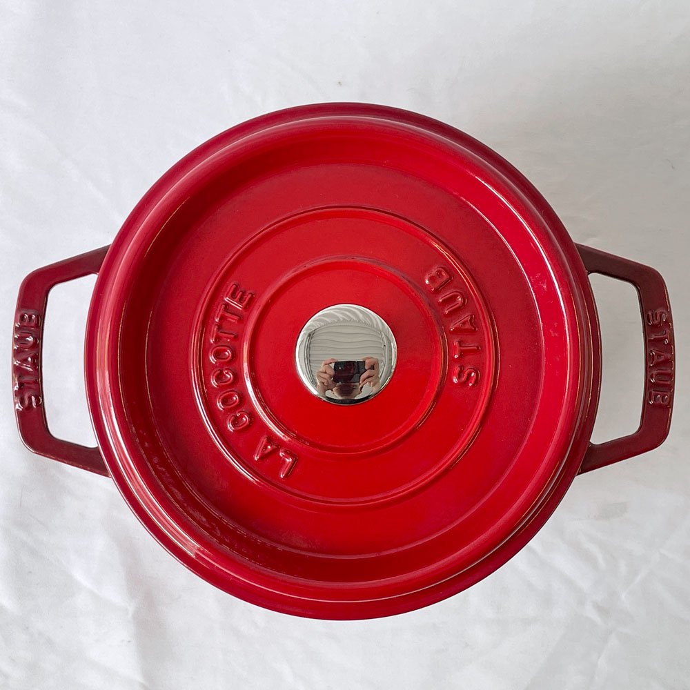 ストウブ Staub ピコ ココット ラウンド 両手鍋 ホーロー鍋 チェリー 20cm IH対応 鋳物 フランス製 定価￥30,800- ◇
