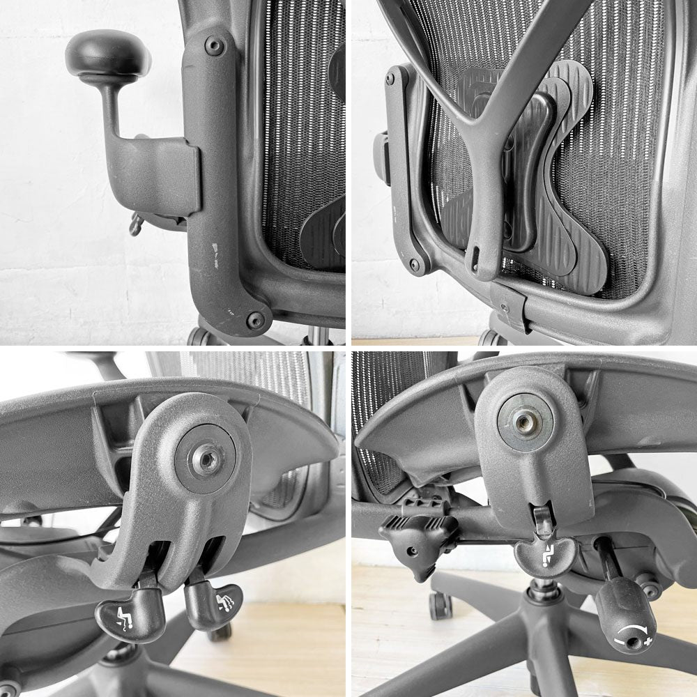 ハーマンミラー HermanMiller アーロンチェア ライト Bサイズ ポスチャーフィット グラファイトベース アーム固定 デスクチェア オフィスチェア ★