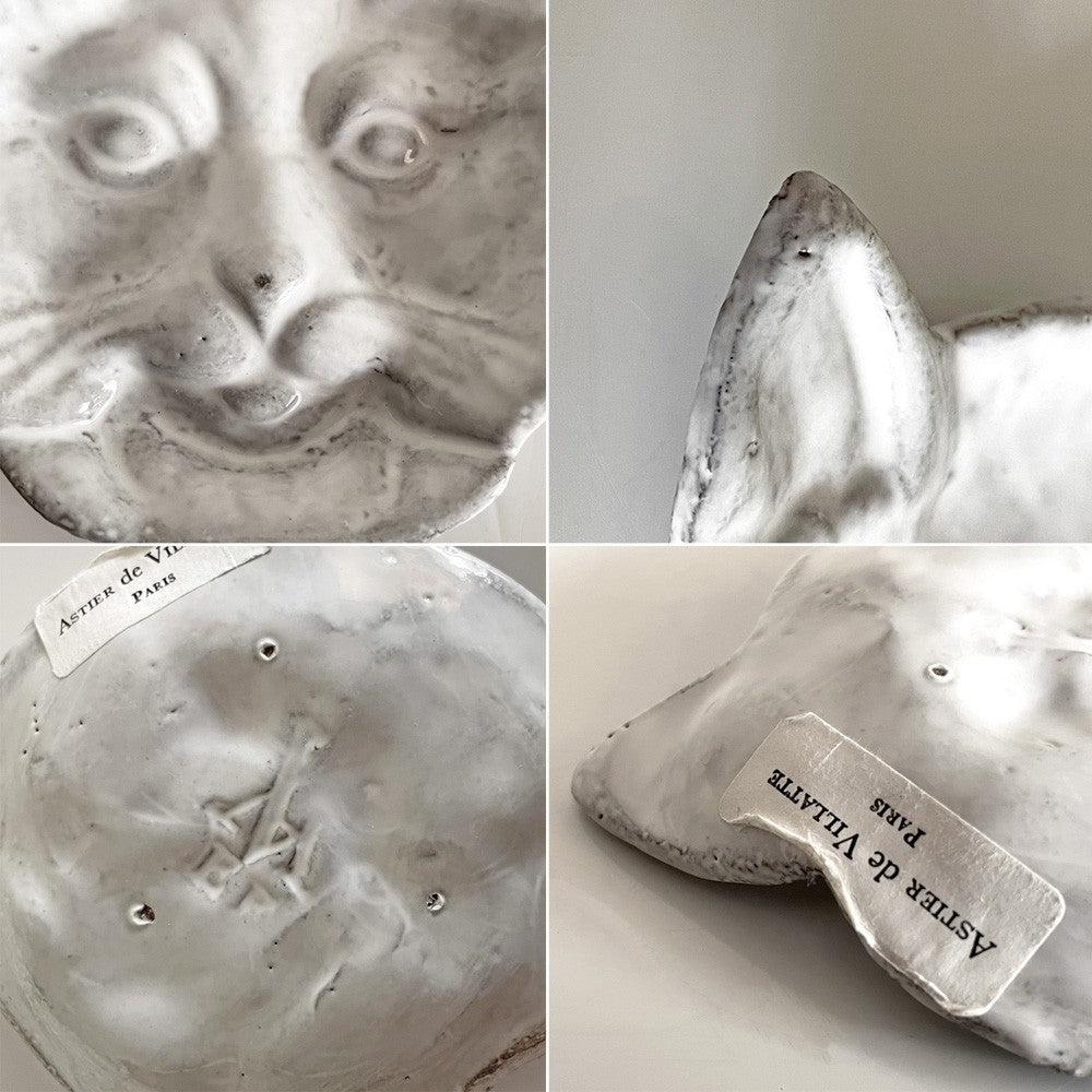 アスティエ・ド・ヴィラット ASTIER de VILLATTE シアン・エ・シャ Chien et Chat キャットディッシュ プレート 猫 Φ9cm 陶器 フランス ■