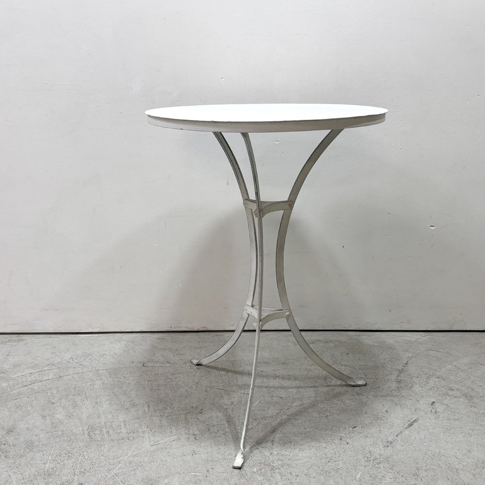 ビンテージ vintage アイアン ガーデンテーブル カフェテーブル Φ52cm フレンチスタイル クラシカルデザイン ホワイトペイント ●