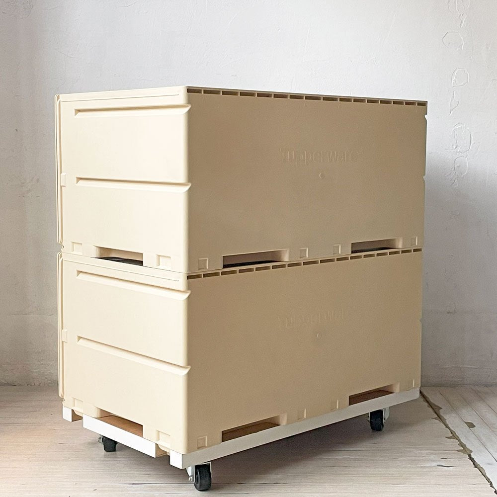 タッパーウェア Tupperware スーパーチェスト ワイド Super chest Wide 引出1段・2段 ベージュ 2段セット 専用カート付き ★
