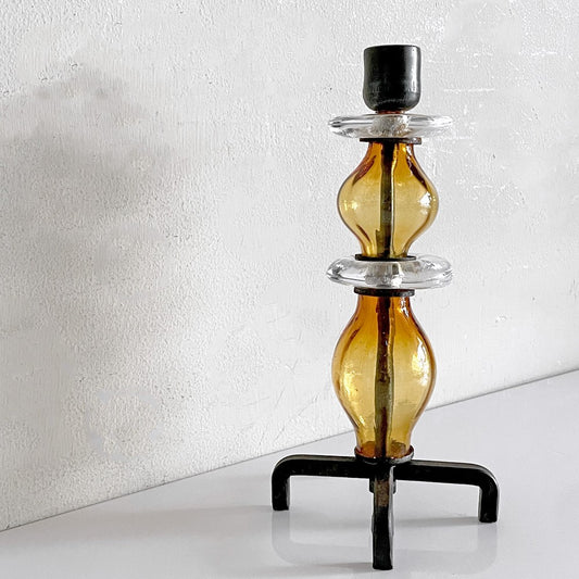 ボダ BODA Erik Höglund エリック・ホグラン 2連 オニオン ガラスキャンドルホルダー 四つ脚 アンバー 60's ビンテージ スウェーデン 北欧雑貨 ■