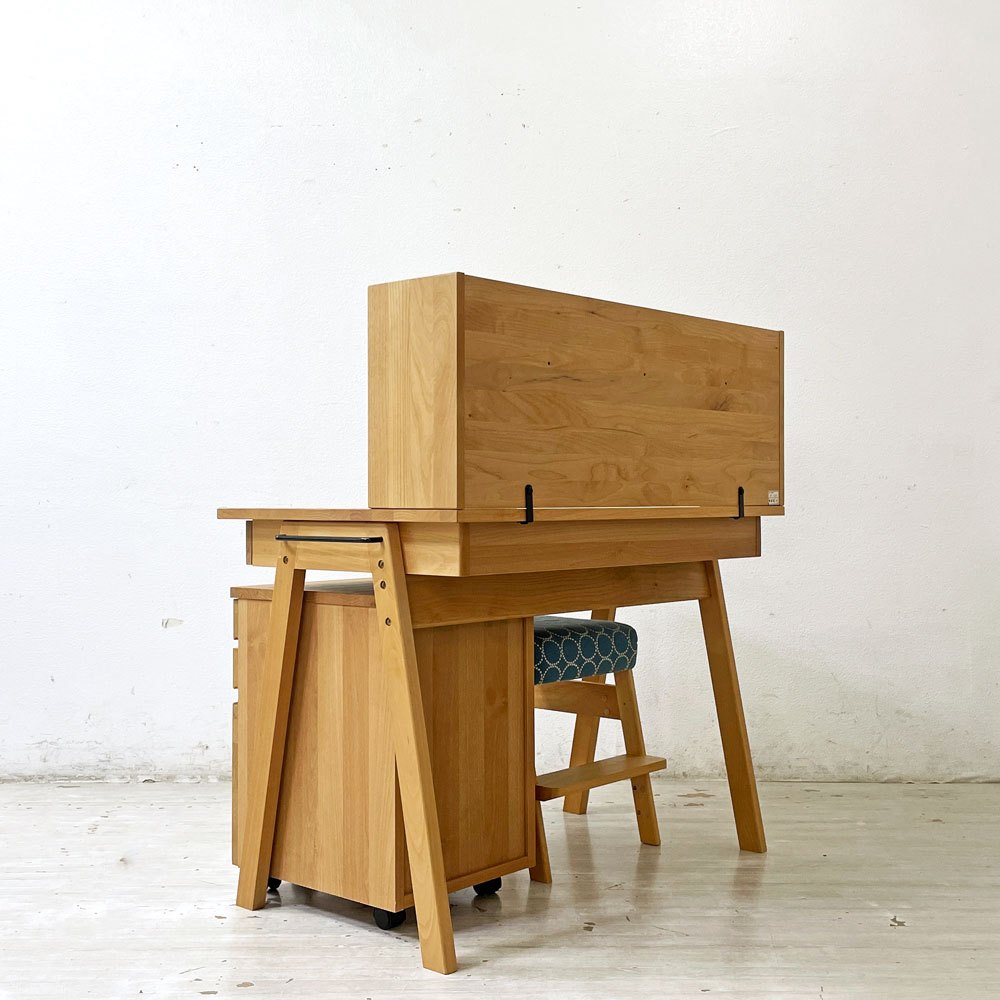 杉工場 こどもビームス デスク＋シェルフ＋チェスト＋チェア 学習机 学習椅子 アルダー材 W102cm ミナペルホネン生地 ランドスケープ監修 ●