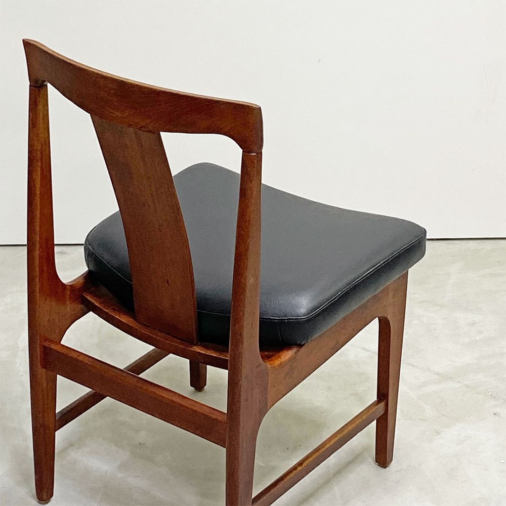 ビンテージ Vintage チーク材 ダイニングチェア サイドチェア PVCレザー ブラック 北欧モダンスタイル B ●