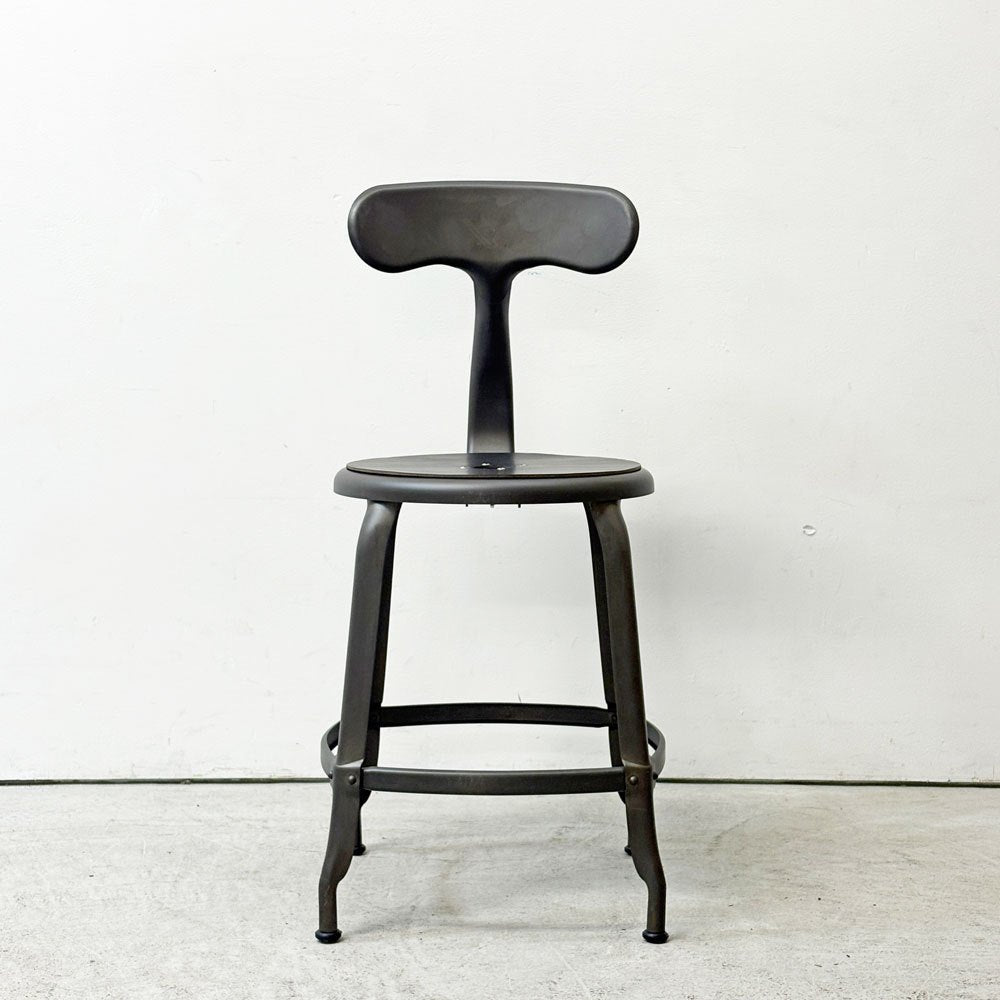 フェールトラヴァイユ FER TRAVAIL ニコルチェア NICOLLE Chair SH45cm ダイニングチェア スチール マットクリア仕上げ 別注モデル レザーパッド付 ブラック インダストリアル フランス ●
