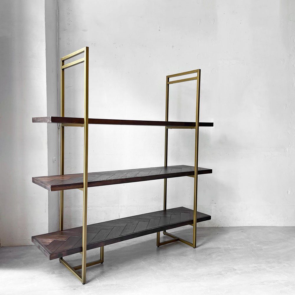 ダッチボーン DUTCH BONE クラスシェルフ Class shelf  ヘリンボーン オープンシェルフ アカシア材 ダークウッド 真鍮 アジャスター付き ビンテージスタイル  オランダ 参考価格￥200.000- ★