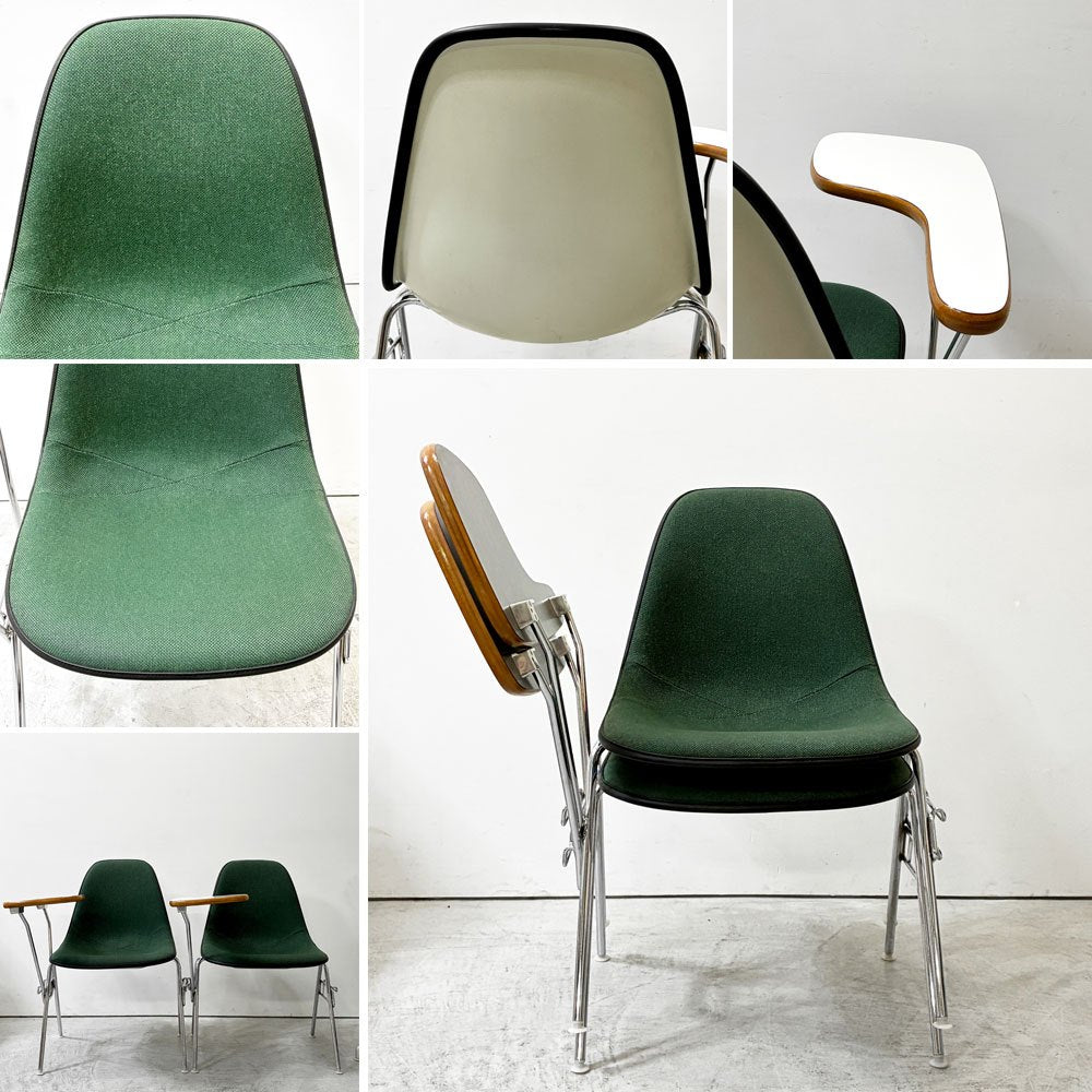 ハーマンミラー Herman Miller サイドシェルチェア セカンド 2nd ビンテージ アプホルスター スクールベース スタッキングベース 肘掛けテーブル付 イームズ ミッドセンチュリー F ●