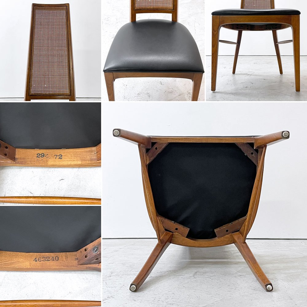 レーン LANE リズム Rhythm ハイバックチェア ウォールナット材 ラタンバック サイドチェア USビンテージ 60's Vinatge ミッドセンチュリーモダン A ●