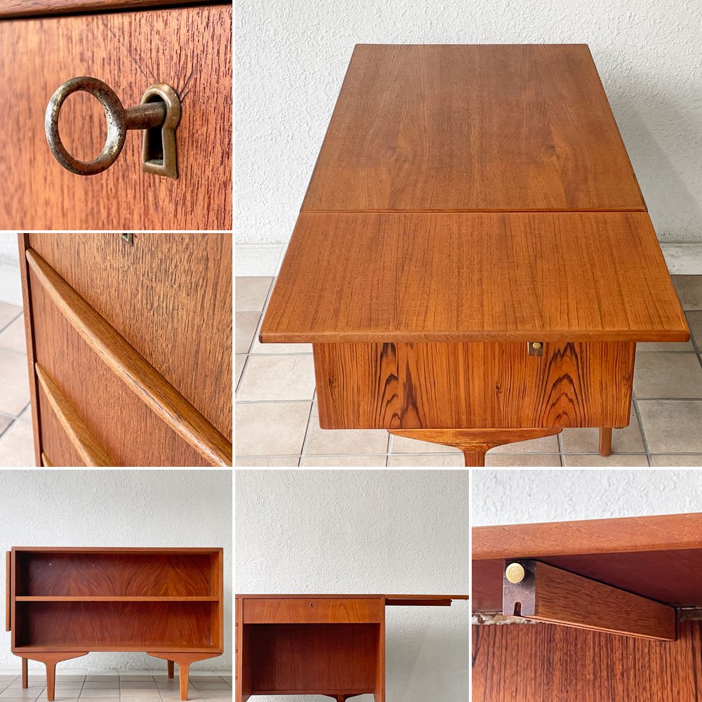北欧ビンテージ Scandinavian Vintage チーク材 デスク 片袖机 5ドロワー 片バタフライ 北欧家具 デンマーク ◇