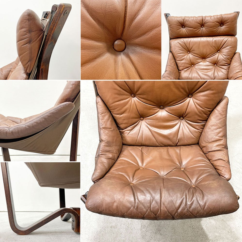 BRUNSTAD MOBELFABRIKK ブルンスタッドモーベルファブリック バイキングチェア Jim Myrstad ジム・ミュルスタッド ラウンジチェア 1Pソファ 本革 ビンテージ ノルウェー ●